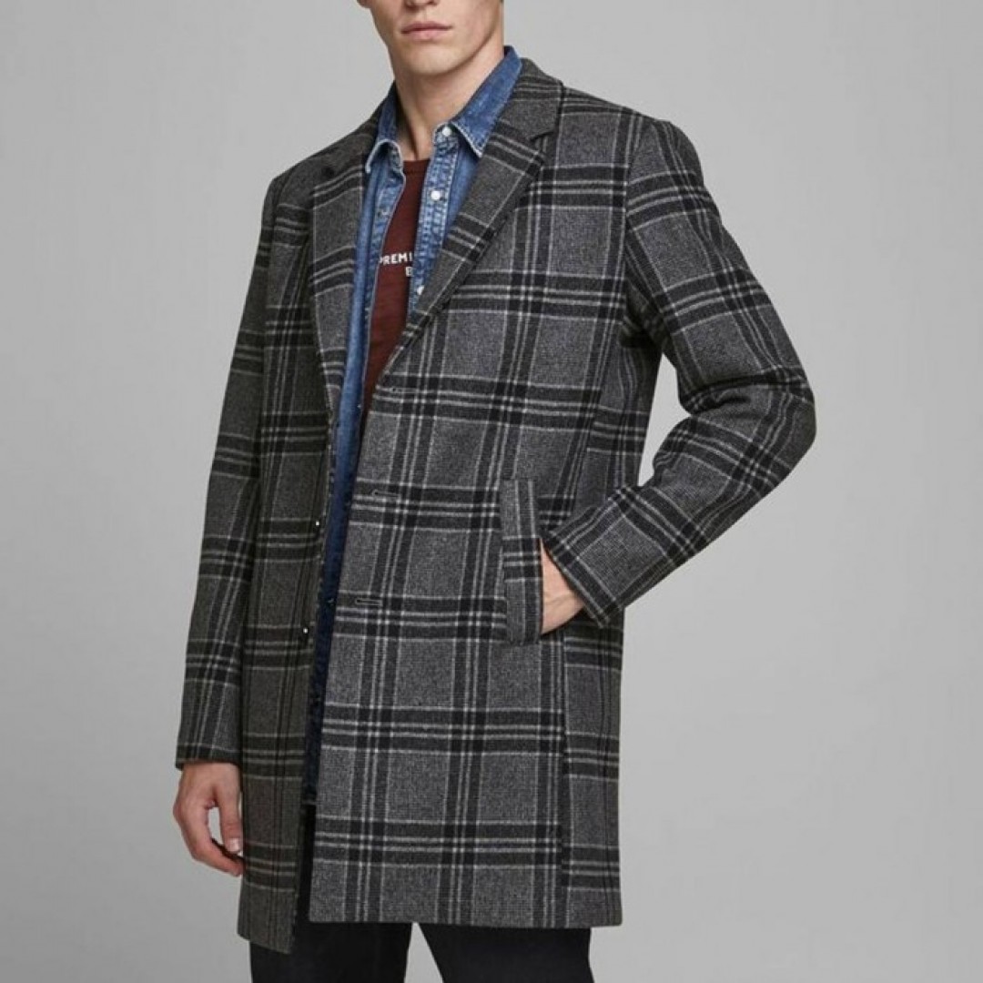 CHECKED WOOL BLEND COAT JACK & JONES ΑΝΔΡΙΚΟ ΠΑΛΤΟ